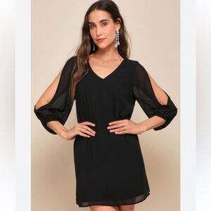 Lulu's Classic Black Sheer Long Sleeve Dress